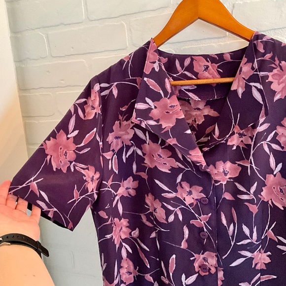 Vintage Handmade Purple/Pink Short Sleeve Button Up Shirt - Picture 3 of 4